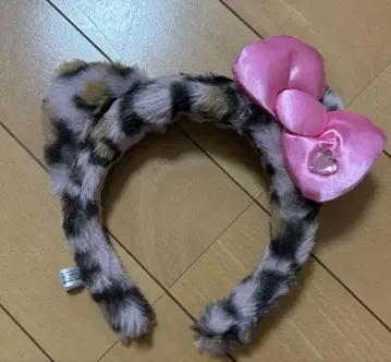 레오파드 무늬 머리띠 핑크 리본