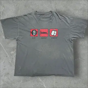 00s 아이콘 메시지 칼리지 군용 페이드 티셔츠