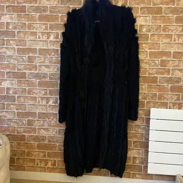 저스트 카발리 블랙 롱 퍼 가디건