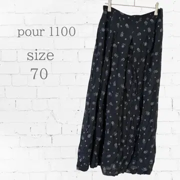 pour1100 플레어 스커트 롱 size 70 꽃무늬 블랙 블랙