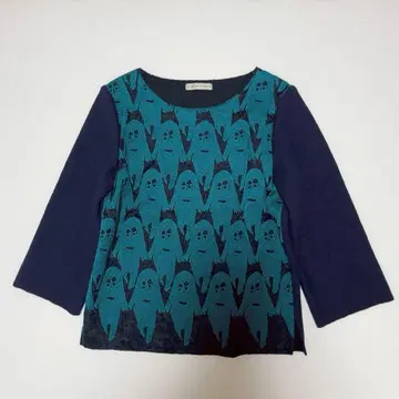 새상품급 츠모리치사토 오바케 자수 울 풀오버 네이비 x 그린 사이즈 2