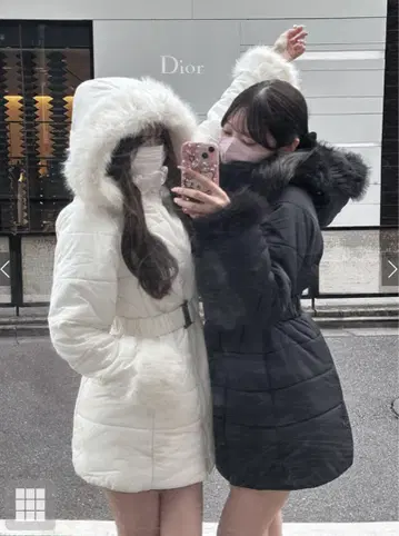 벨트 포함 퍼 다운 코트