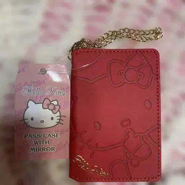 헬로키티 거울 포함 패스 케이스. 키티 얼굴 엠보 카드 케이스