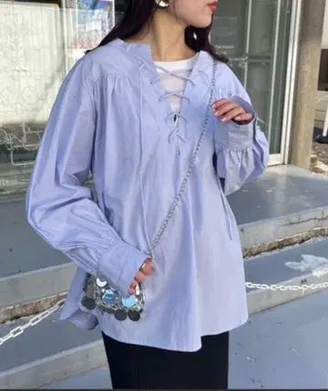 시착만 한 상품 차오패닉 티피 레이스업 튜닉 기장 개더 블라우스