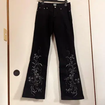Beaded design black flare denim