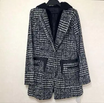 [새상품] MOERY 모엘리 하운드투스 체크 후드 부착 코트 S사이즈