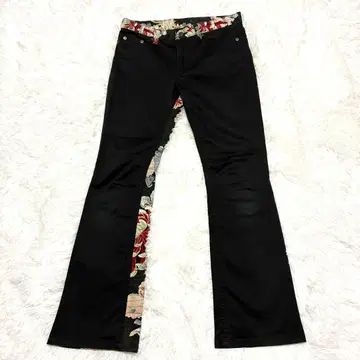 GLAMDY 디 일본풍 패턴 청바지 데님 팬츠 블랙 레드 계열 스트레치