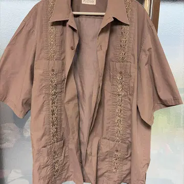그레이 자수 쿠바 셔츠 오픈 카라