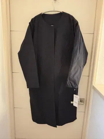 다크 네이비 노카라 롱 코트