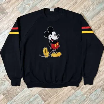 80s USA 디즈니 미키 맨투맨 플로키 블랙 XXL