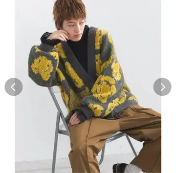 Lupilien 니트 부클레 큰 꽃무늬 코쿤 메로우 가디건 차콜