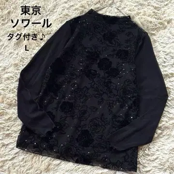도쿄 소와르 꽃무늬 레이스 블라우스 상의 블랙 긴팔 L 포멀