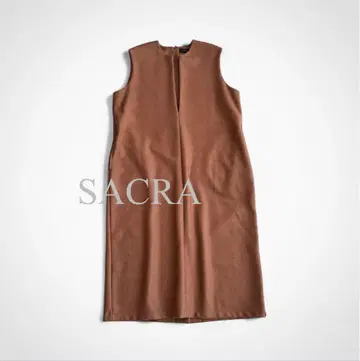컨디션 최상 SACRA 사쿠라 울 슬리브리스 V넥 원피스 브라운 38