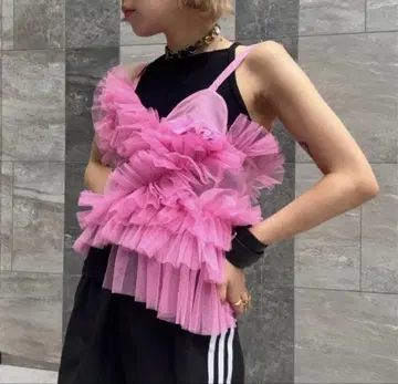 [ VIVIANO ] Ruffle Tulle Vest - pink -