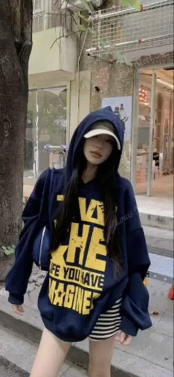 오버사이즈 네이비 후드티 JP-L(L)