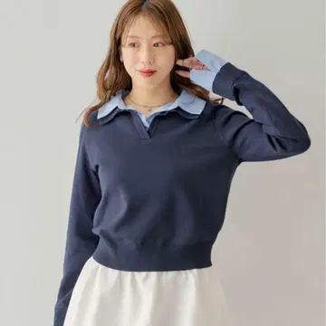 Chico 네이비 피케 셔츠 긴팔 니트 무지