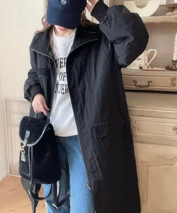 블랙 롱 코트 지퍼