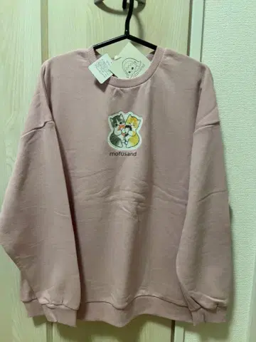 mofusand 고양이 자수 핑크 맨투맨