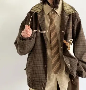 블루종 아우터 레트로 격자 무늬 자켓 ZOZOTOWN FreeZone