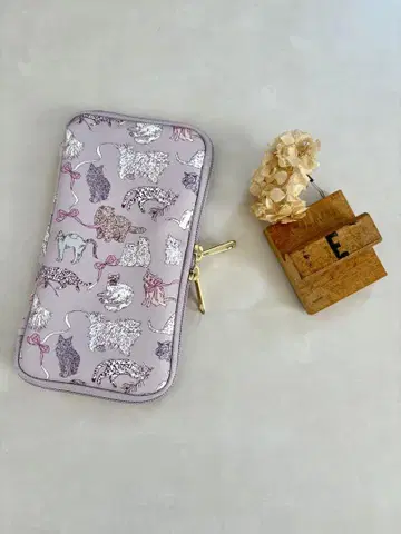 고양이 패턴 리버티 kho&eito 지퍼 달린 멀티 파우치