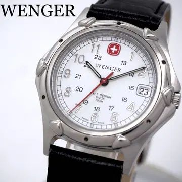 325 WENGER 남성용 시계 데이트 화이트 실버 블랙