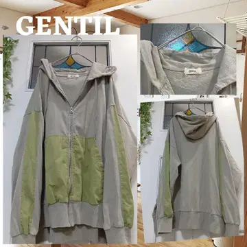 GENTIL 풀 집업 후드티 그레이/라이트 그린