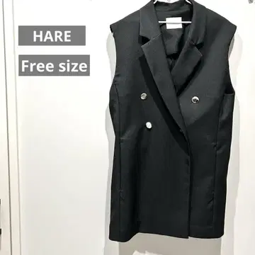 HARE 메탈 버튼 미들 베스트 프리 사이즈