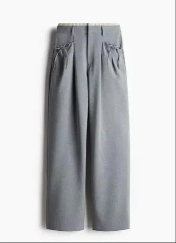 H&M 레이어드 허리 팬츠 리본 슬랙스 트라우저 그레이 더블