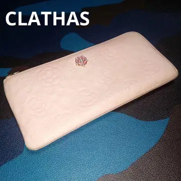CLATHAS 클레이사스 핑크 가죽 까멜리아 L자 지퍼 장지갑