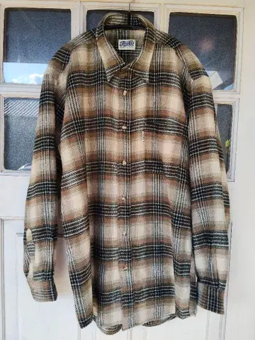 펩시 콜라 옴브레 체크 플란넬 셔츠 브라운 L 빈티지