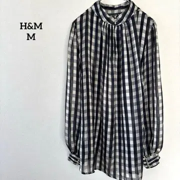 에이치앤엠 깅엄 체크 긴팔 블라우스 네이비 M