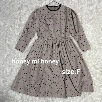 honey mi honey 베이지 블랙 도트 긴팔 원피스