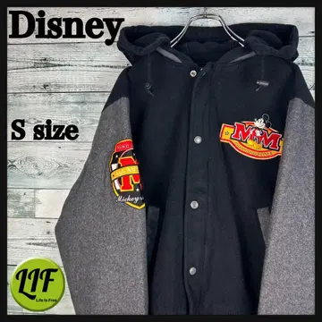 디즈니 90s 자수 미키 후드 탈부착 가능 울 바시티 자켓 S 5845