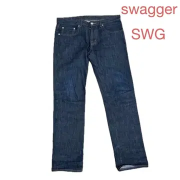 SWAGGER SWG 청바지 W32 다크 네이비 스트레이트 리얼 인디고