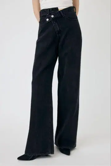 MOUSSY 블랙 크로스 허리 와이드 스트레이트 데님