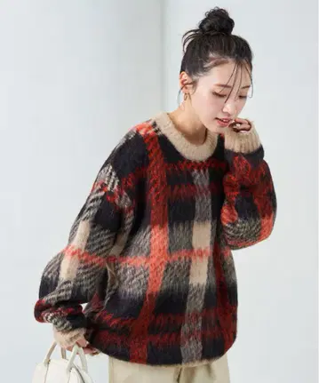 프릭스 스토어 빅 실루엣 체크 니트 풀오버