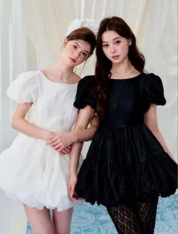플라워 페탈 자카드 벌룬 원피스