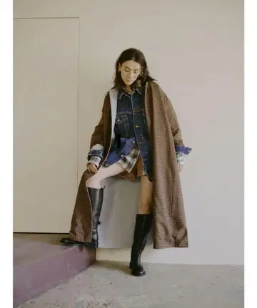 Ungrid 리버서블 체크 롱 코트 미사용 새상품 택 포함