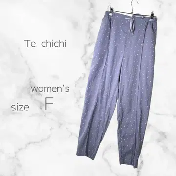 테치치 도트 무늬 와이드 팬츠 (프리) 허리 리본 폴리에스테르 소재