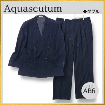 새상품급 Aquascutum 더블 셋업 수트 울 네이비 스트라이프 AB6