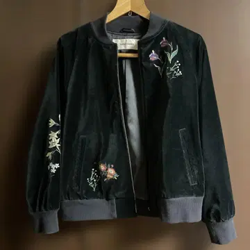 슈퍼 하카 SUPER HAKKA 벨벳 꽃무늬 자수 블루종 짙은 녹색