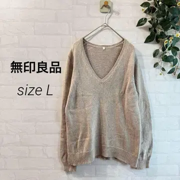 [무인양품] 코튼 깊은 V넥 스웨터 (L) 베이지