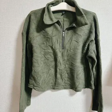 SHEIN M 하프 지퍼 플리스 상의 올리브 그린