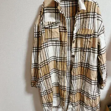 5XL 베이지 체크 무늬 셔츠 자켓