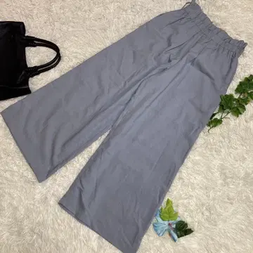 컨디션 최상 로얄 파티 와이드 팬츠 허리밴딩 탁한 스카이블루 F 사이즈