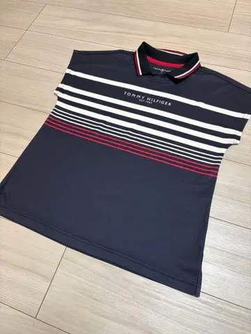 TOMMY HILFIGER 네이비 스트라이프 피케 셔츠