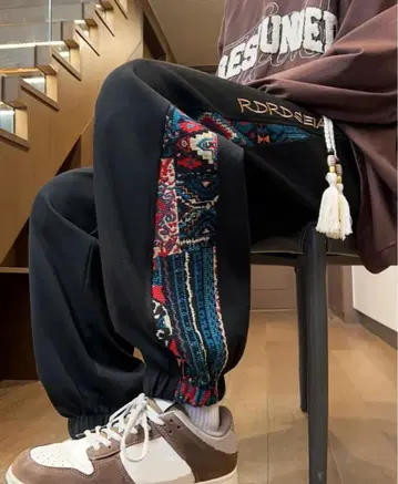 에스닉 패턴 사이드 패널 와이드 팬츠