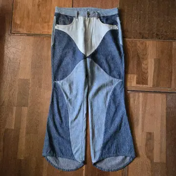 70s patch work denim flare pants