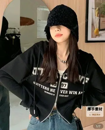 블랙 후드티 여성용 더블 지퍼