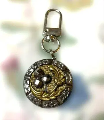 금속제 버튼 키링 앤티크 빈티지 꽃 컷 스틸
